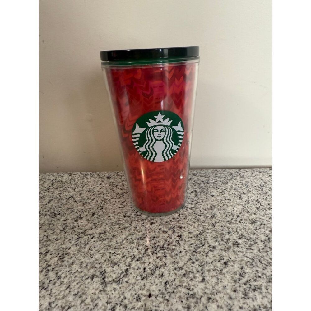 Starbucks Holiday Christmas Red Chevron Insulated Tumbler Straw Cold 16 oz